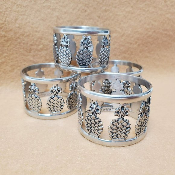 Patriot Pewter Napkin Rings, Set of 4 Pineapple Napkin Holders, Vintage Ginkgo - Picture 1 of 4